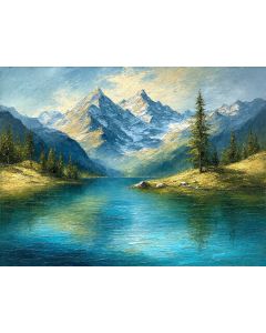 Alpine Pines Reflected in Clear Blue Water