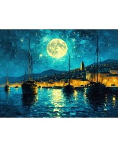 Full Moon Over the Harbor Lights