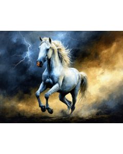 White Stallion Running Through the Storm