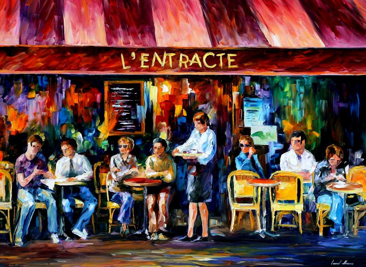 CAFE IN PARIS — PALETTE KNIFE Oil Painting On Canvas By Leonid