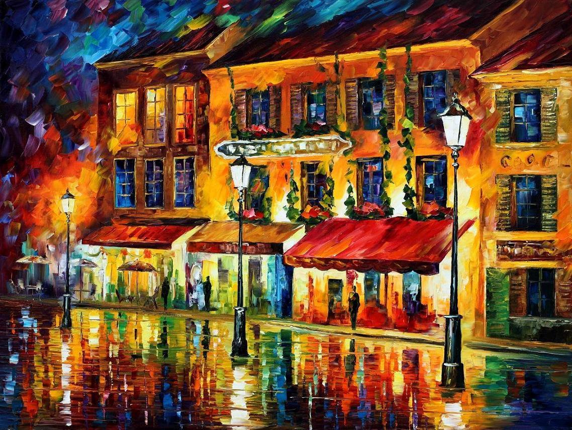 CITY MAGIC — PALETTE KNIFE Oil Painting On Canvas By Leonid Afremov - Size  36x30