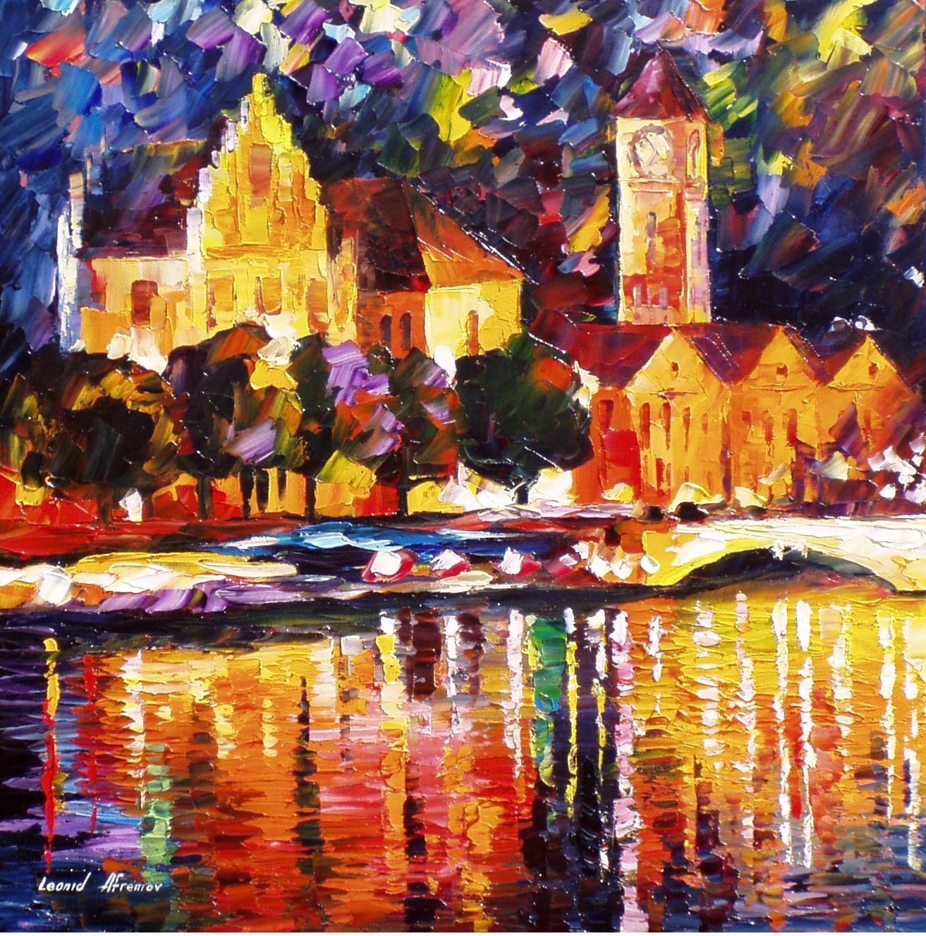 House by the River — PALETTE KNIFE Oil Painting On Canvas By Leonid ...