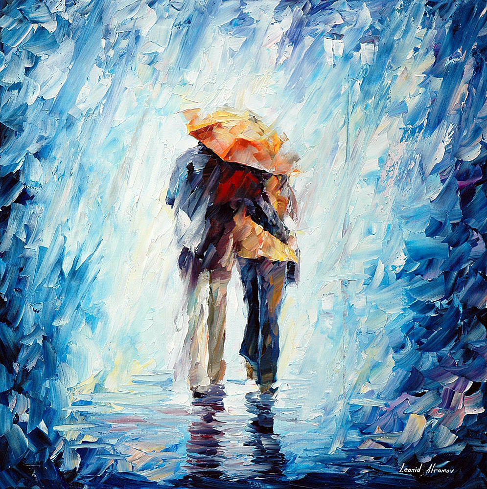 FALL RAIN IN PARK — PALETTE KNIFE Oil Painting On Canvas By Leonid