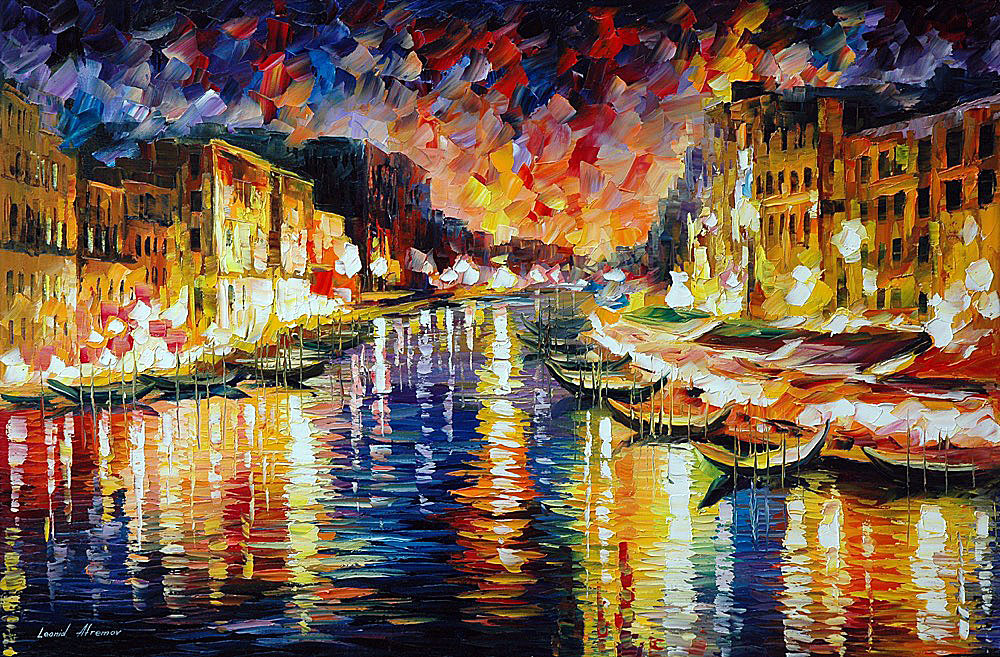 MORNING IN VENICE — PALETTE KNIFE Oil Painting On Canvas By Leonid Afremov  - Size 15x25