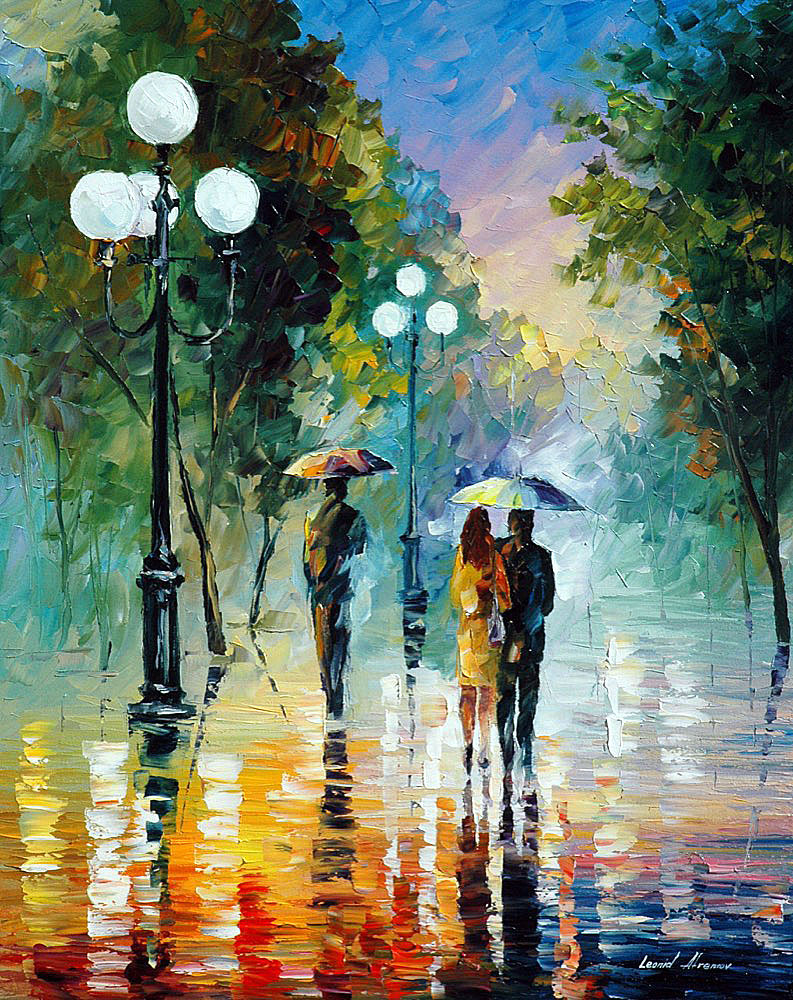 FALL RAIN IN PARK — PALETTE KNIFE Oil Painting On Canvas By Leonid Afremov  - Size 24x30