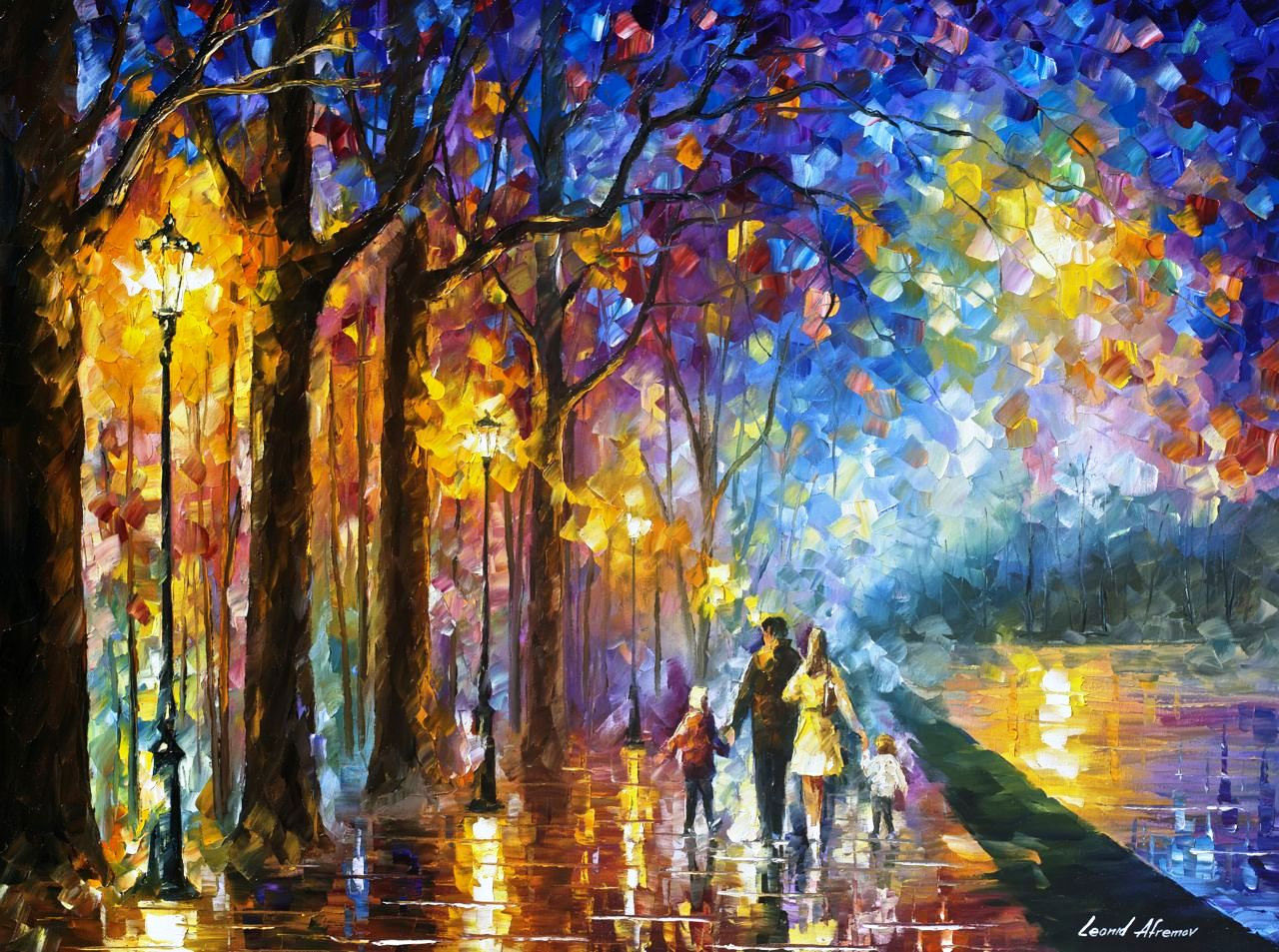 FAMILY BY THE LAKE - PALETTE KNIFE Oil Painting On Canvas By Leonid ...