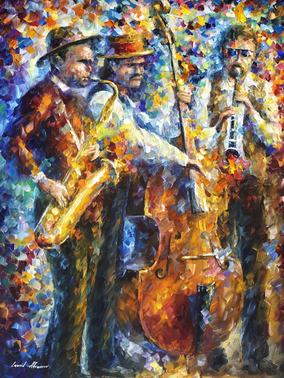 JAZZ DUO — PALETTE KNIFE Oil Painting On Canvas Art By Leonid Afremov -  Size 24x30