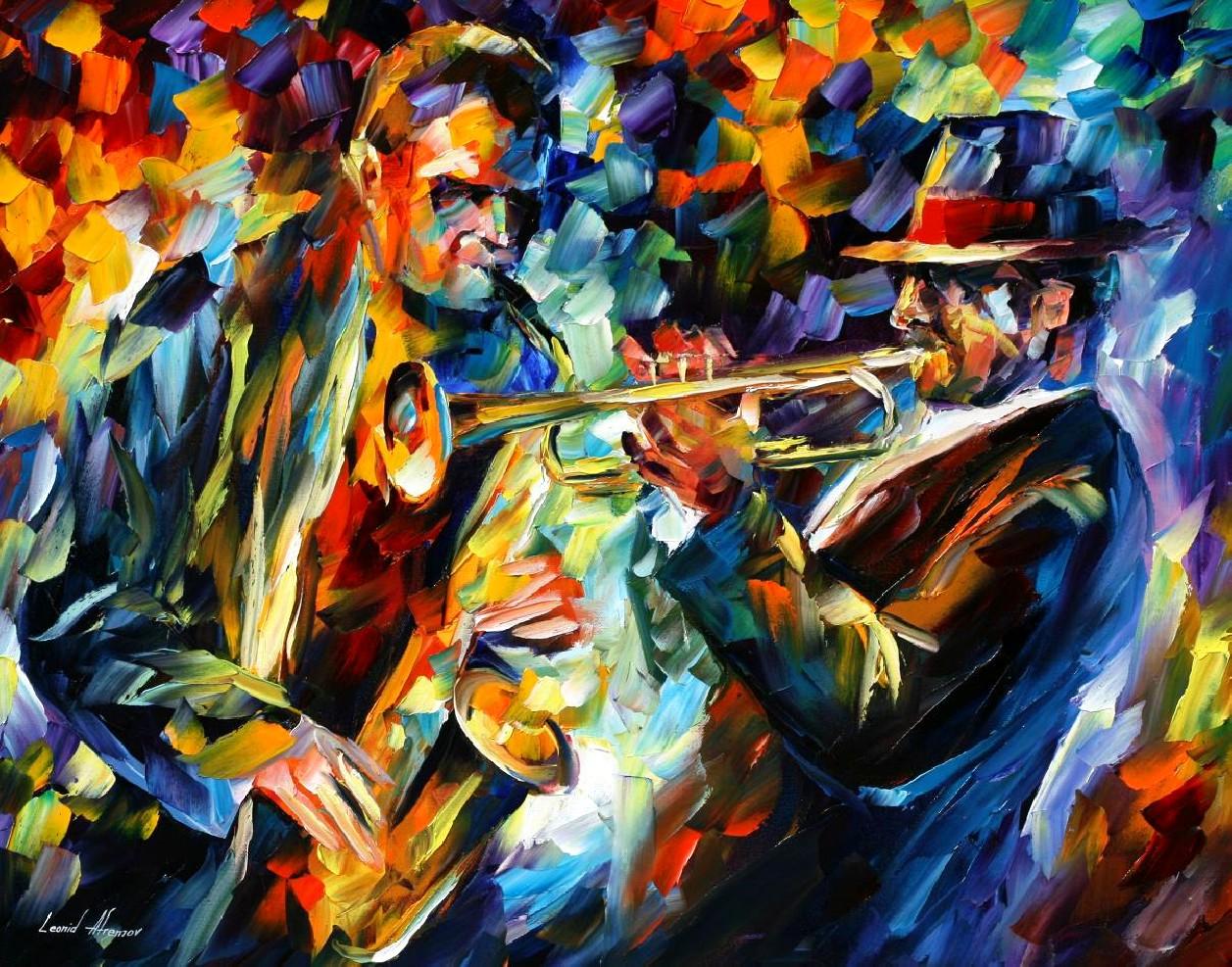 JAZZ DUO — PALETTE KNIFE Oil Painting On Canvas Art By Leonid Afremov -  Size 24x30