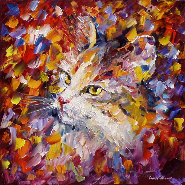 CAT — PALETTE KNIFE Oil Painting On Canvas By Leonid Afremov - Size 16x20