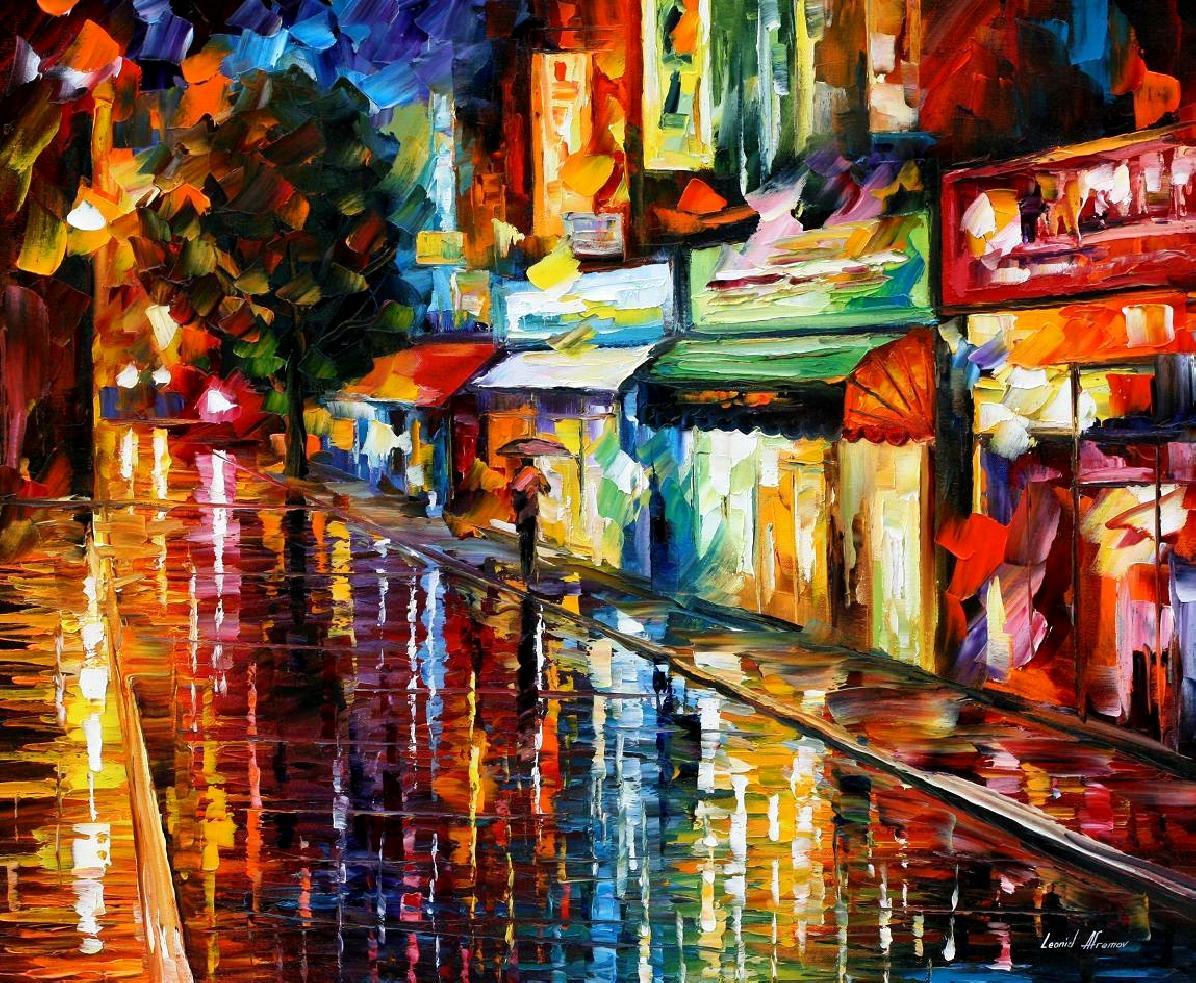 rainy night painting