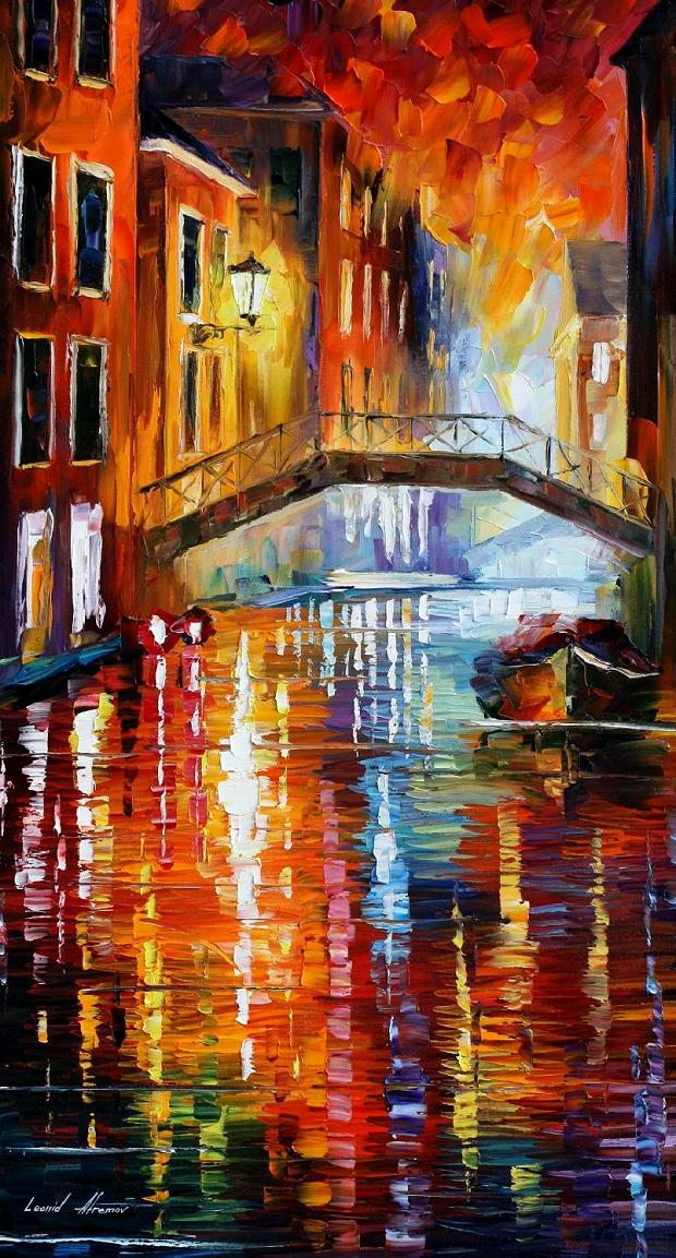 MORNING IN VENICE — PALETTE KNIFE Oil Painting On Canvas By Leonid Afremov  - Size 15x25