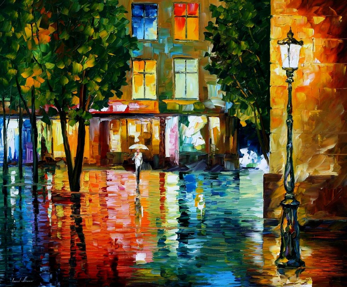 CITY MAGIC — PALETTE KNIFE Oil Painting On Canvas By Leonid Afremov - Size  36x30