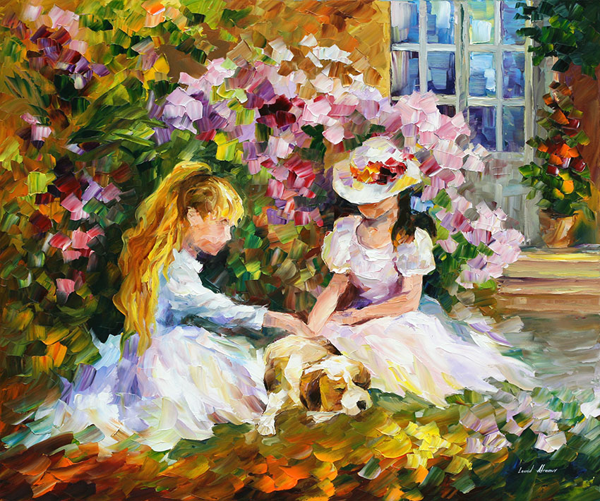 THREE FRIENDS — PALETTE KNIFE Oil Painting On Canvas By Leonid