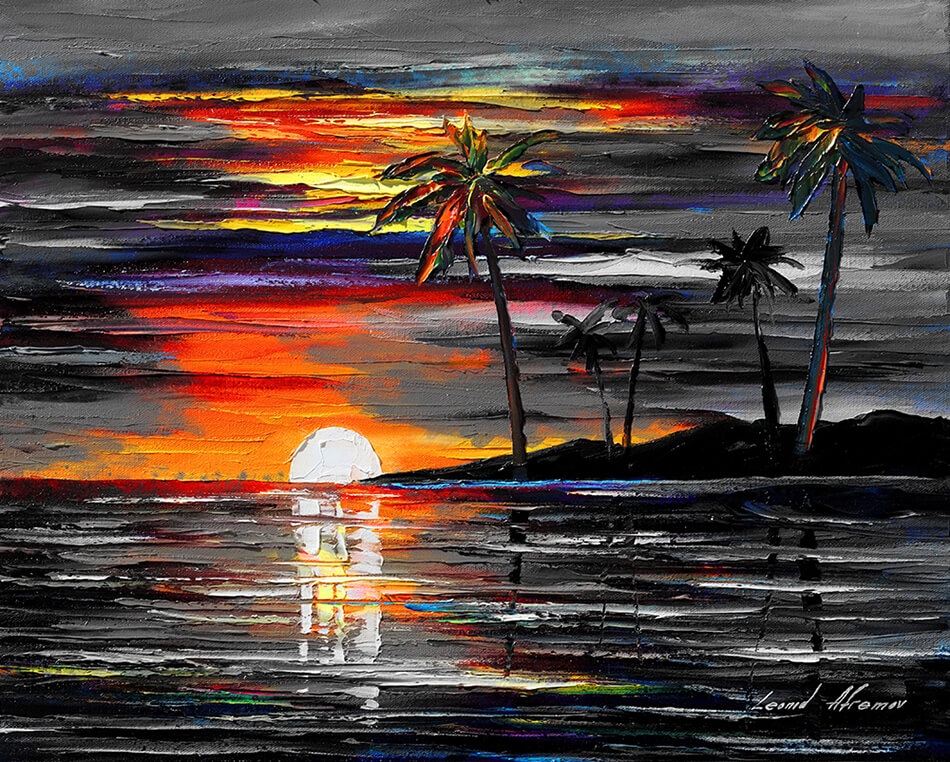 Aesthetic Sunset, Black Canvas Painting